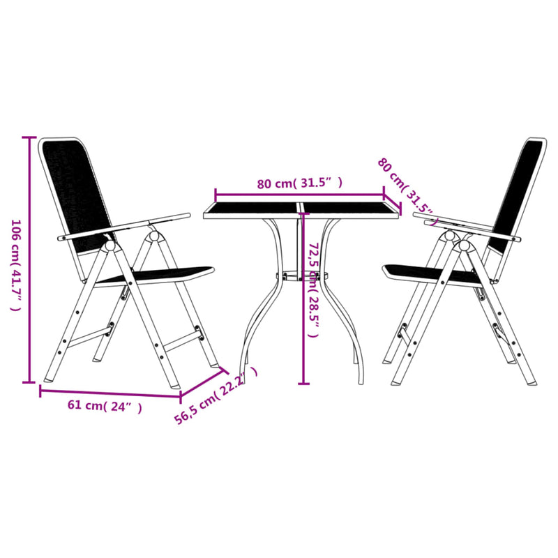 3 Piece Patio Dining Set Anthracite Metal Mesh