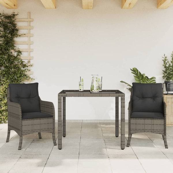 3 Piece Patio Dining Set with Cushions Gray Poly Rattan