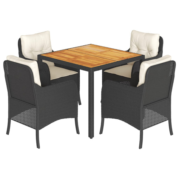 5 Piece Patio Dining Set with Cushions Black Poly Rattan