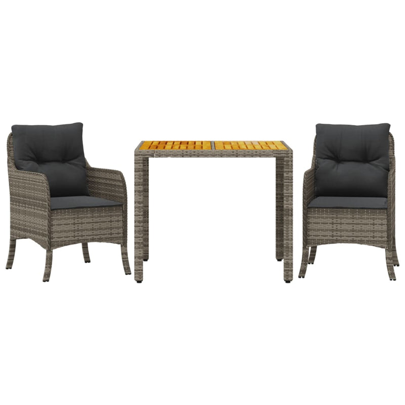 3 Piece Patio Dining Set with Cushions Gray Poly Rattan