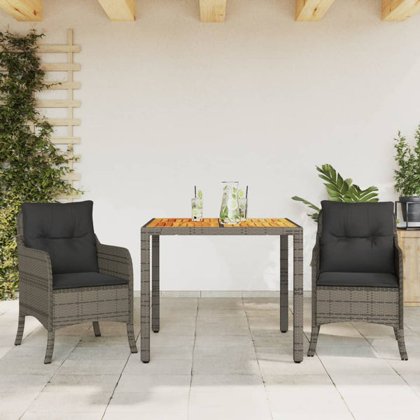 3 Piece Patio Dining Set with Cushions Gray Poly Rattan