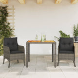 3 Piece Patio Dining Set with Cushions Gray Poly Rattan