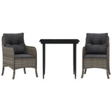 3 Piece Patio Dining Set with Cushions Gray Poly Rattan