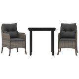 3 Piece Patio Dining Set with Cushions Gray Poly Rattan