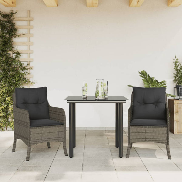 3 Piece Patio Dining Set with Cushions Gray Poly Rattan