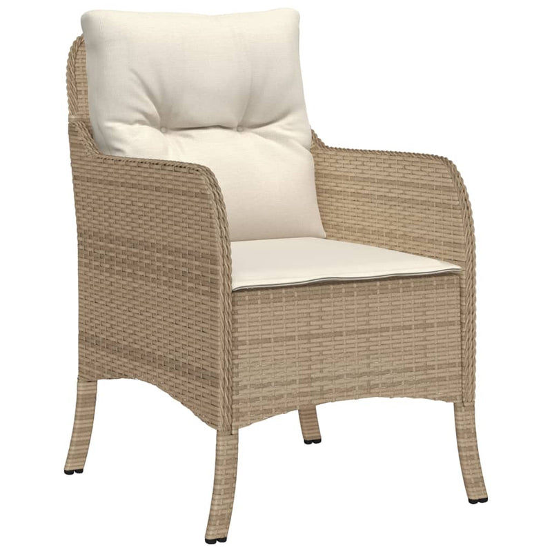 3 Piece Patio Dining Set with Cushions Beige Poly Rattan