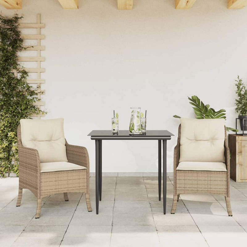 3 Piece Patio Dining Set with Cushions Beige Poly Rattan