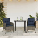 3 Piece Patio Dining Set with Cushions Gray Poly Rattan