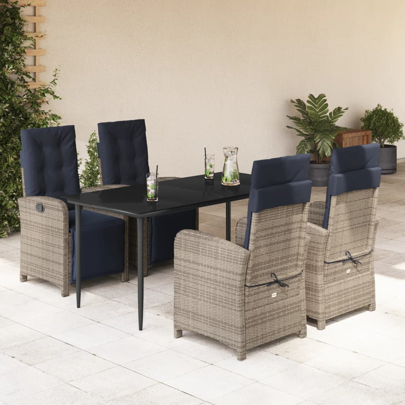 5 Piece Patio Dining Set with Cushions Gray Poly Rattan