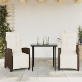 3 Piece Patio Dining Set with Cushions Brown Poly Rattan