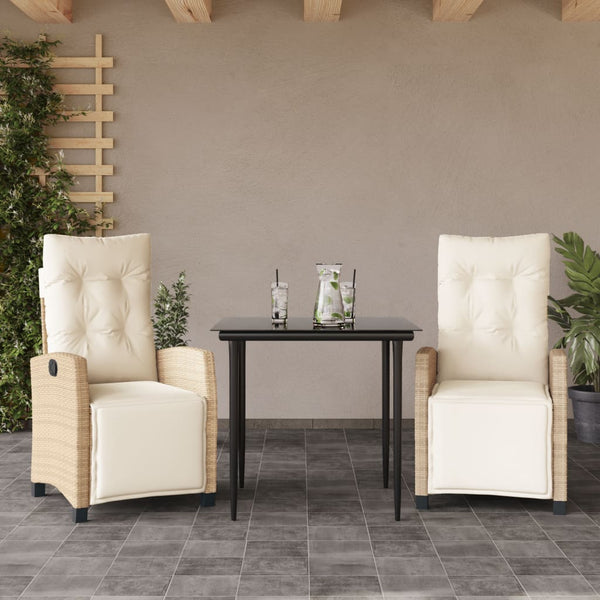 3 Piece Patio Dining Set with Cushions Beige Poly Rattan