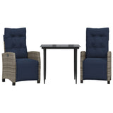 3 Piece Patio Dining Set with Cushions Gray Poly Rattan