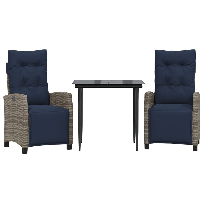 3 Piece Patio Dining Set with Cushions Gray Poly Rattan