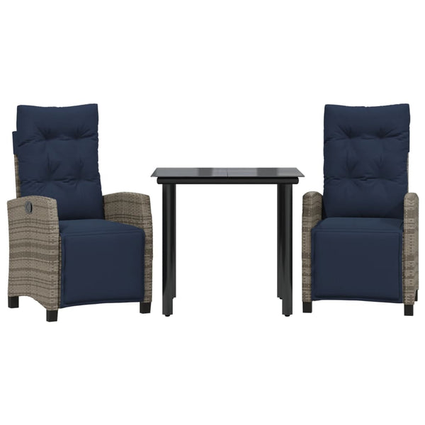 3 Piece Patio Dining Set with Cushions Gray Poly Rattan