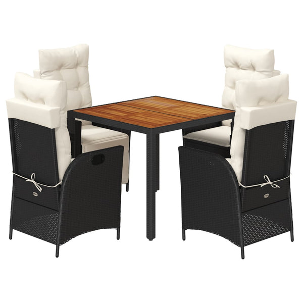 5 Piece Patio Dining Set with Cushions Black Poly Rattan