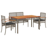 4 Piece Patio Dining Set with Cushions Gray Poly Rattan