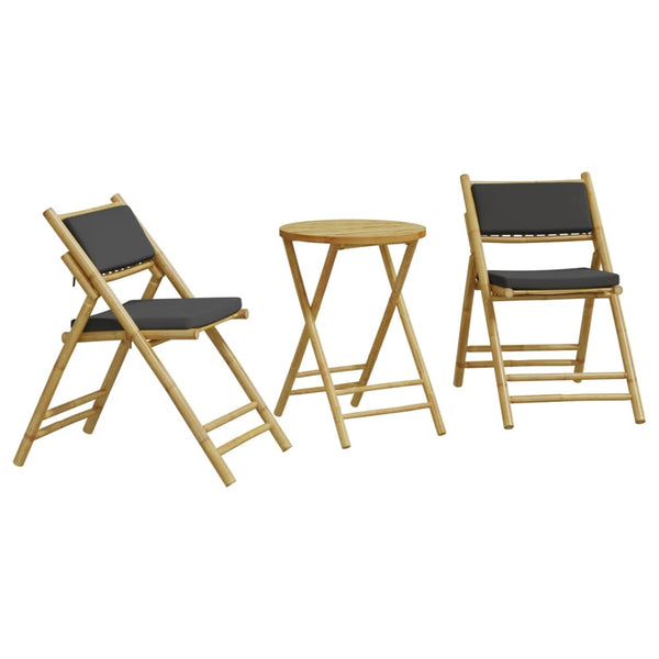 Folding Bistro set 3 pcs with Cushions Bamboo