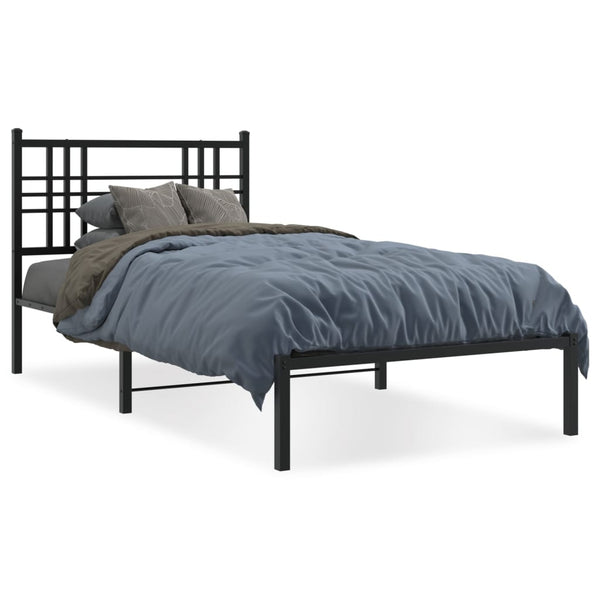 Metal Bed Frame with Headboard Black 39.4"x78.7"