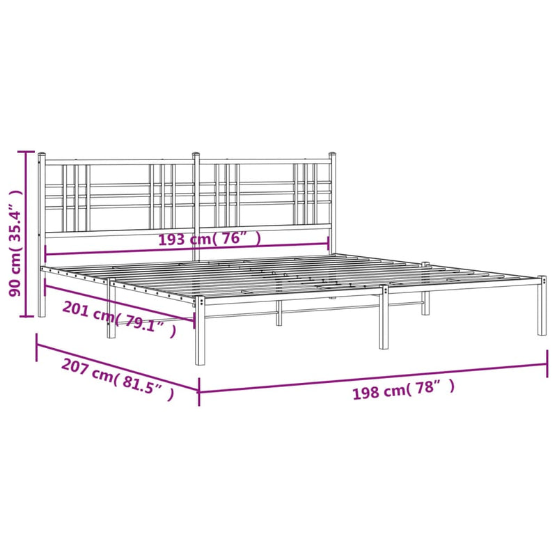 Metal Bed Frame with Headboard Black 76"x79.9" King