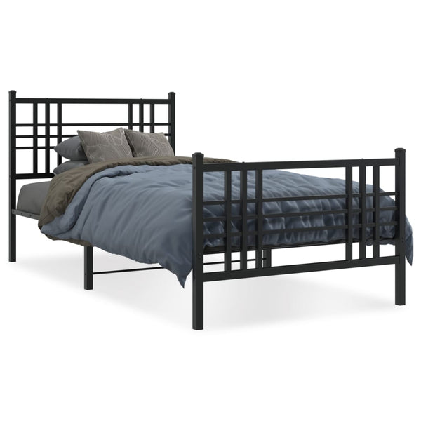 Metal Bed Frame with Headboard and Footboard Black 39.4"x78.7"