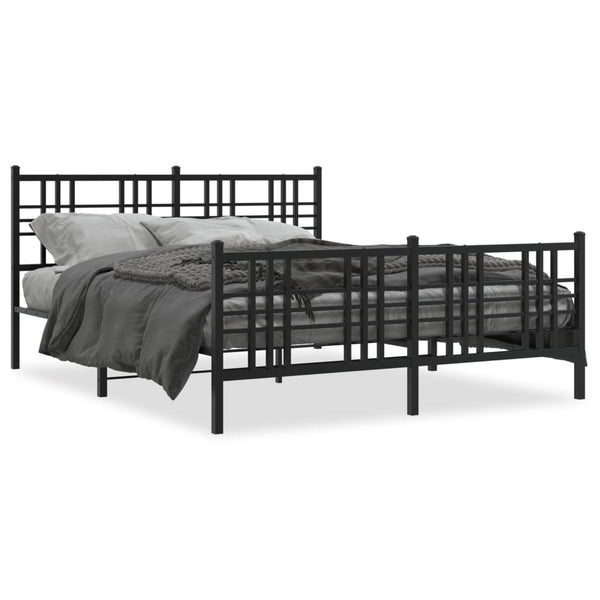 Metal Bed Frame with Headboard and Footboard Black 59.1"x78.7"