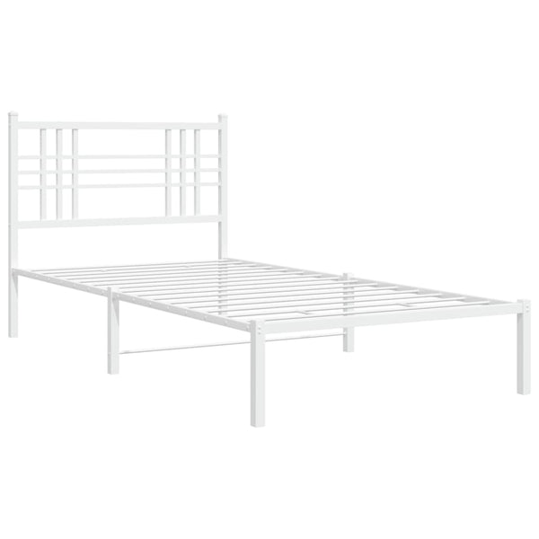 Metal Bed Frame with Headboard White 39.4"x78.7"