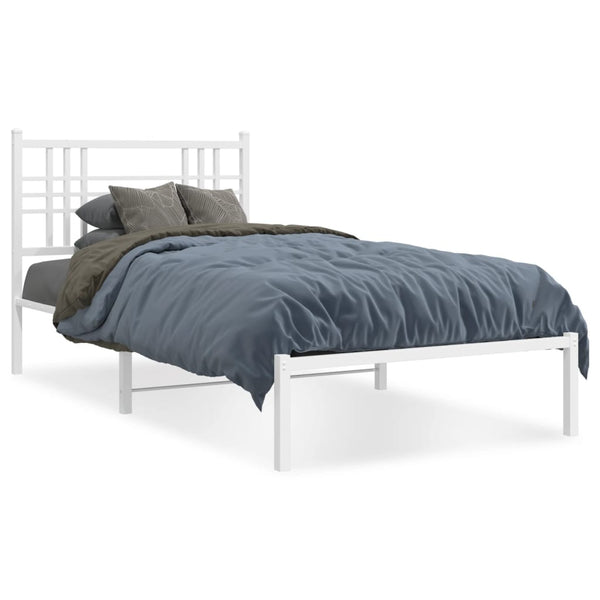 Metal Bed Frame with Headboard White 39.4"x78.7"