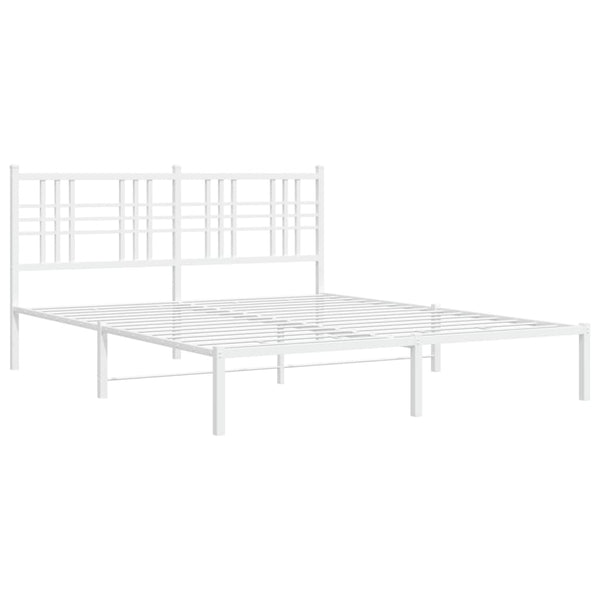 Metal Bed Frame with Headboard White 59.1"x78.7"