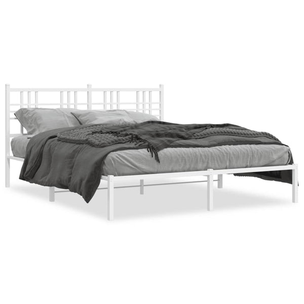 Metal Bed Frame with Headboard White 59.1"x78.7"