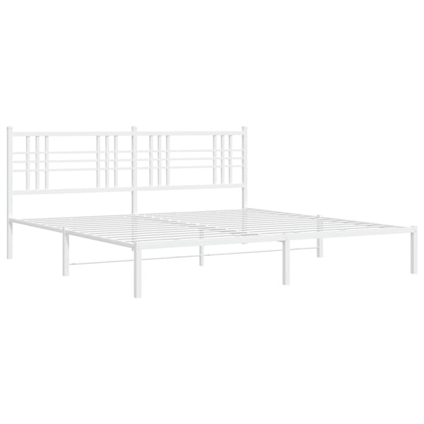 Metal Bed Frame with Headboard White 76"x79.9" King