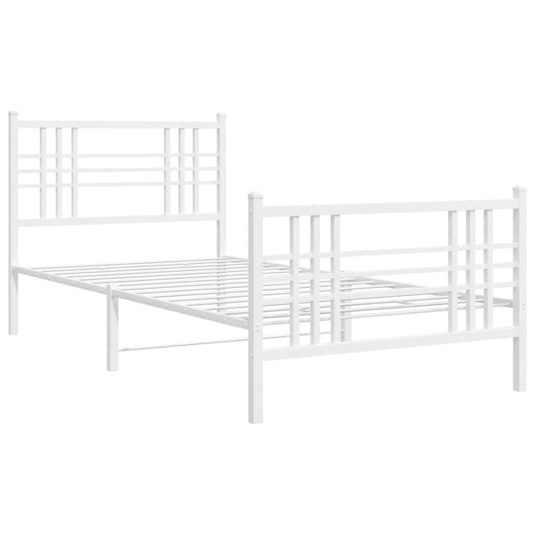 Metal Bed Frame with Headboard and Footboard White 39.4"x78.7"