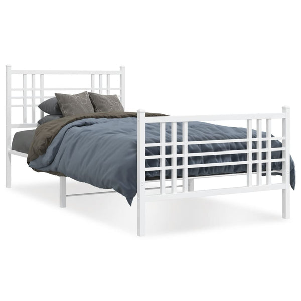 Metal Bed Frame with Headboard and Footboard White 39.4"x78.7"