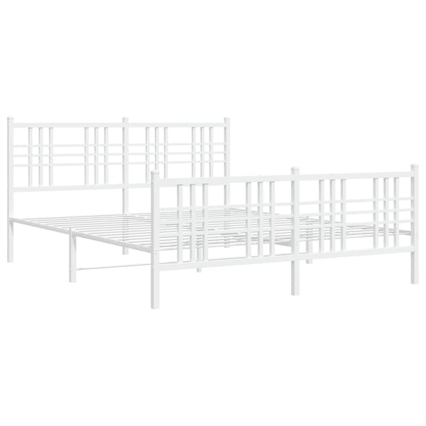 Metal Bed Frame with Headboard and Footboard White 59.1"x78.7"