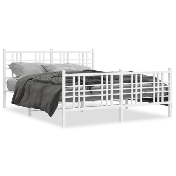 Metal Bed Frame with Headboard and Footboard White 59.1"x78.7"