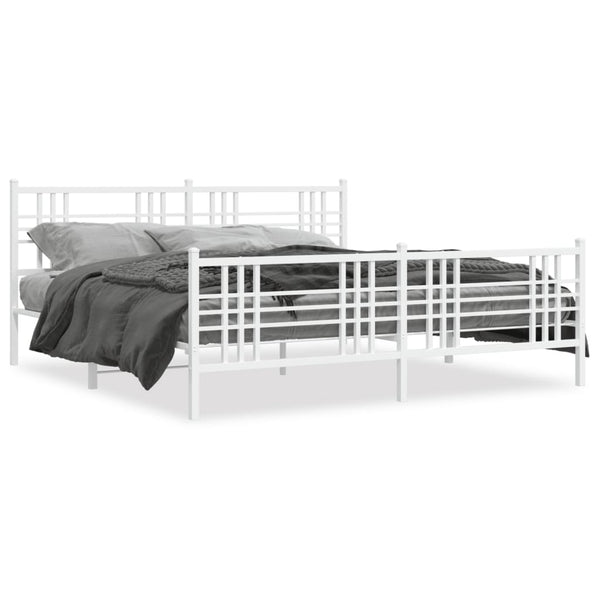 Metal Bed Frame with Headboard and Footboard White 76"x79.9" King