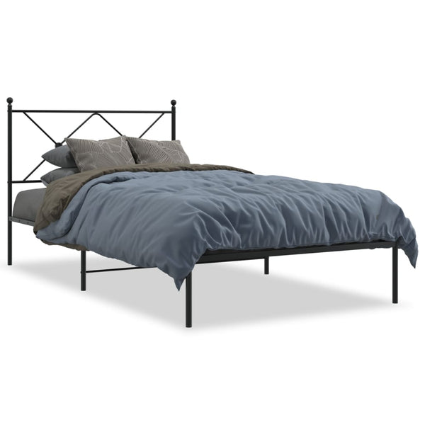 Metal Bed Frame with Headboard Black 39.4"x78.7"