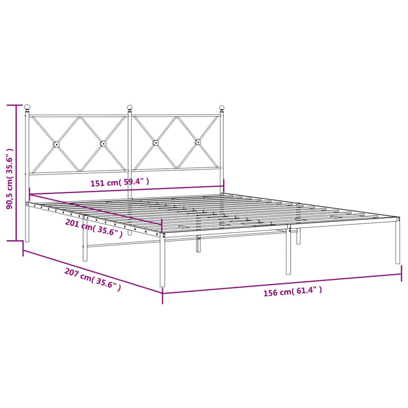 Metal Bed Frame with Headboard Black 59.1"x78.7"