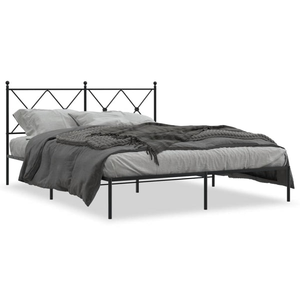 Metal Bed Frame with Headboard Black 59.1"x78.7"