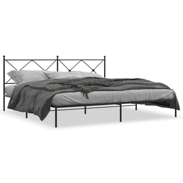 Metal Bed Frame with Headboard Black 76"x79.9" King