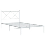 Metal Bed Frame with Headboard White 39.4"x78.7"