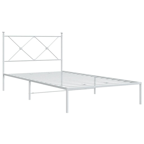 Metal Bed Frame with Headboard White 39.4"x78.7"