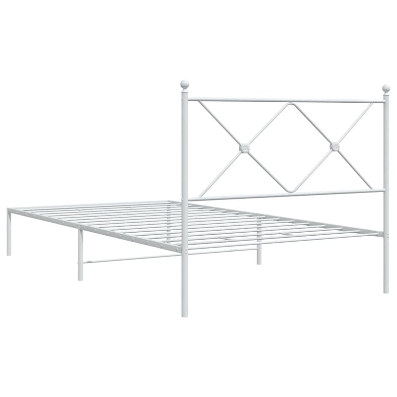 Metal Bed Frame with Headboard White 39.4"x78.7"