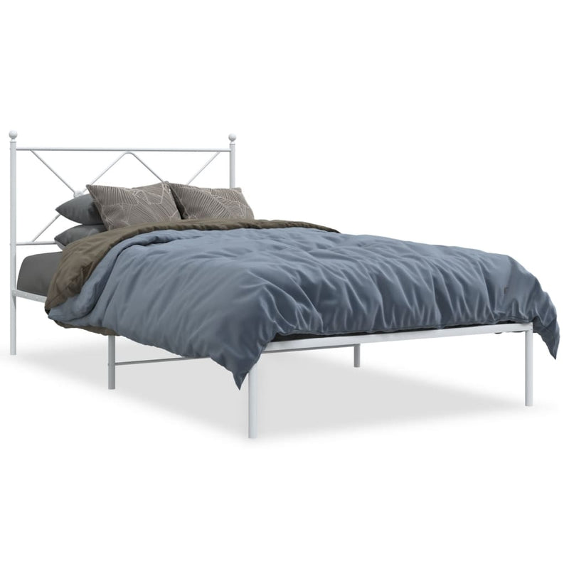 Metal Bed Frame with Headboard White 39.4"x78.7"