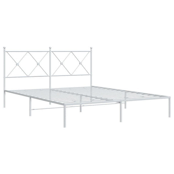 Metal Bed Frame with Headboard White 59.1"x78.7"