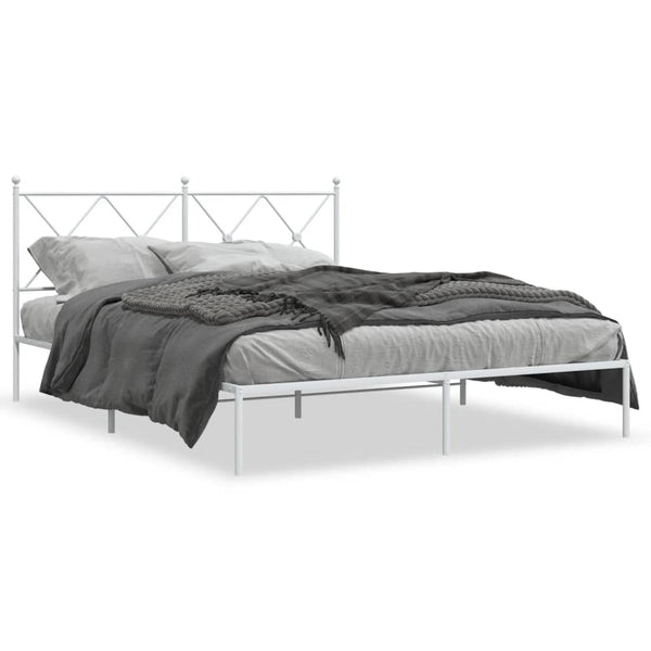 Metal Bed Frame with Headboard White 59.1"x78.7"