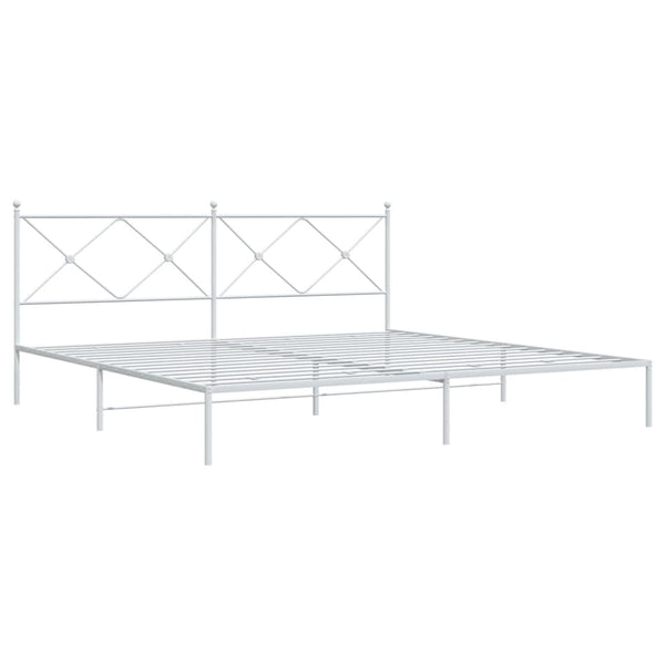 Metal Bed Frame with Headboard White 76"x79.9" King