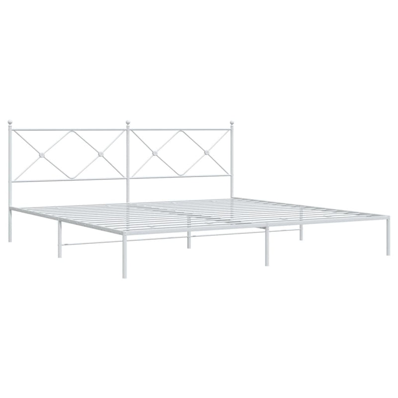 Metal Bed Frame with Headboard White 76"x79.9" King