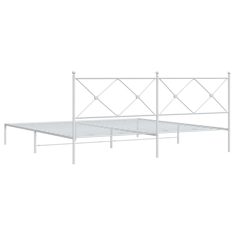 Metal Bed Frame with Headboard White 76"x79.9" King