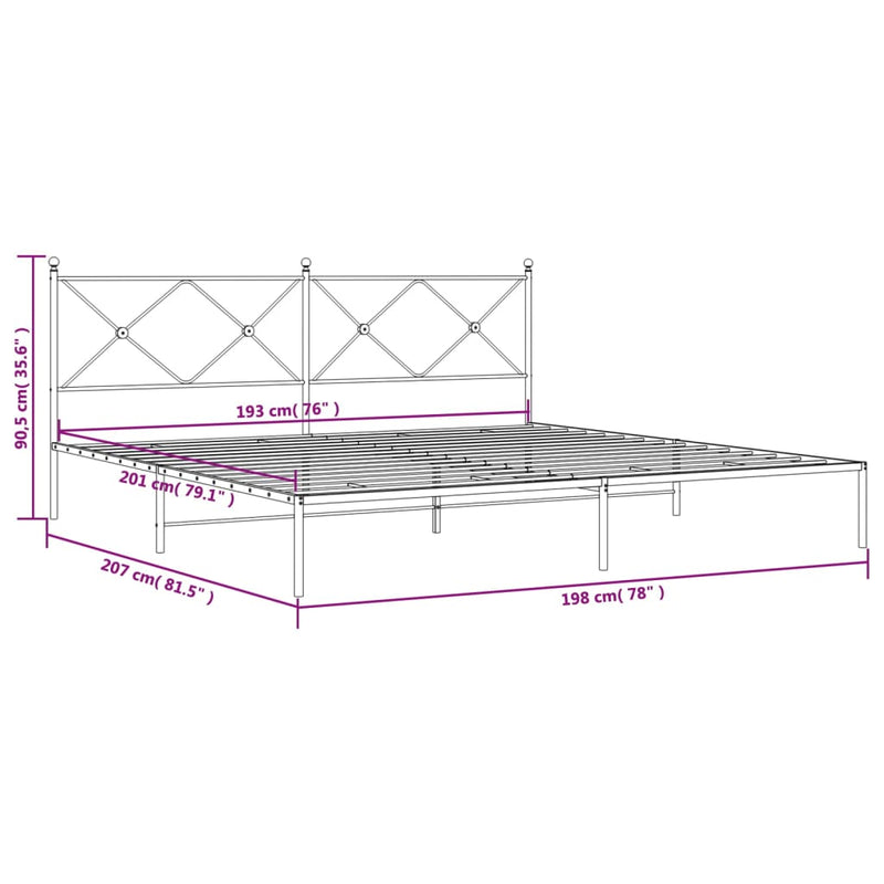 Metal Bed Frame with Headboard White 76"x79.9" King