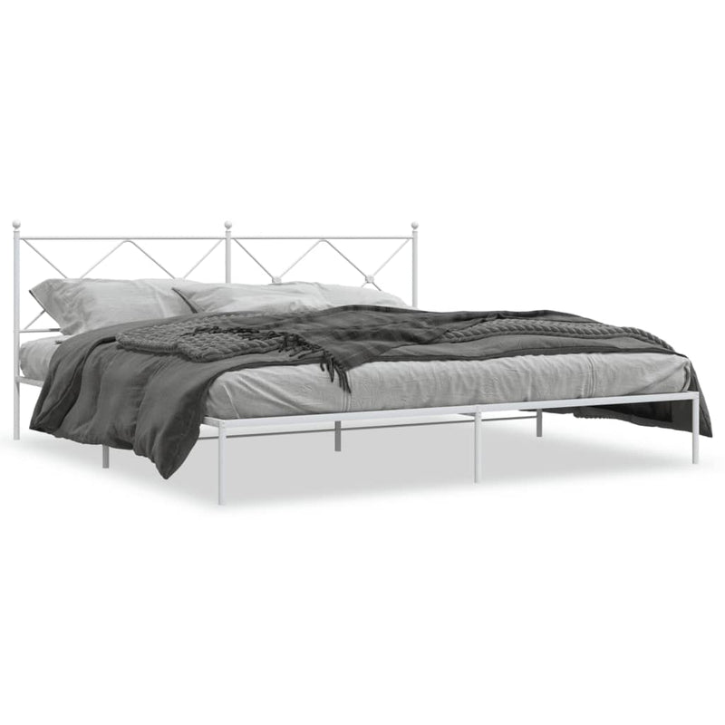 Metal Bed Frame with Headboard White 76"x79.9" King